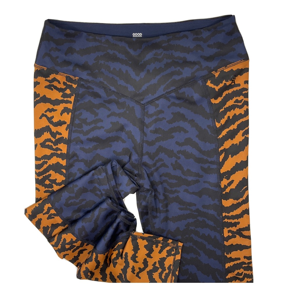 Good American Womens 4 Oasis Animal Print Leopard Colorblock Workout Leggings‎